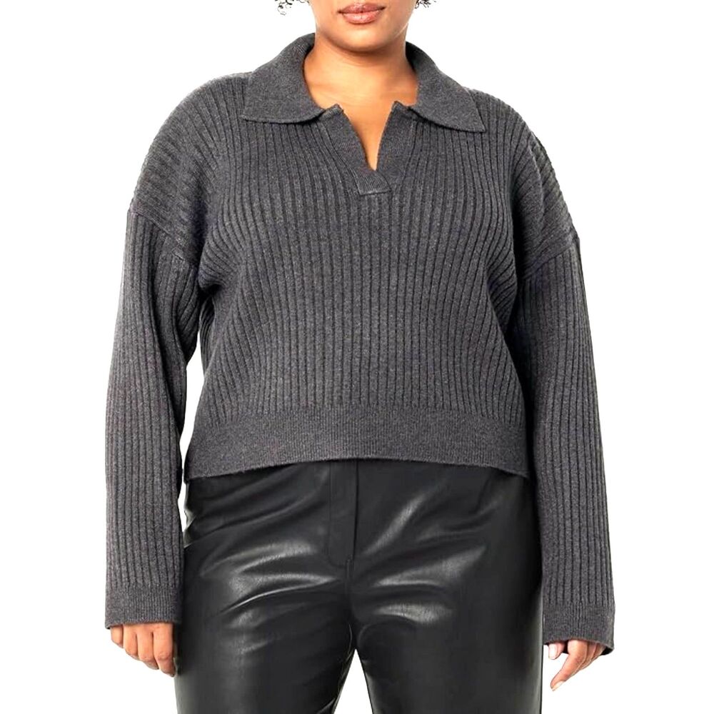 THE DROP Women's Marcy Grey Ribbed Sweater Top, NEW! Size 3X